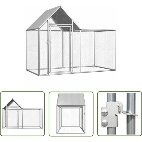The Living Store Poulailler 2 x 1 x 1,5 m Acier galvanisé - Poulailler - Coop - Cage À Poulet - Abri Pour Oiseaux - Animal Domestique (1/5)