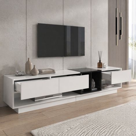 Mobile TV 190 x 40 x 42 cm, 3 cassetti, 2 vani, nero e bianco lucido DESVIAE (1/5)