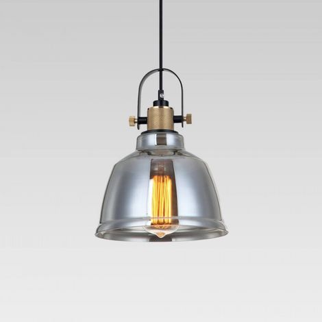 Lampe suspendue industrielle verre fumé - Linz