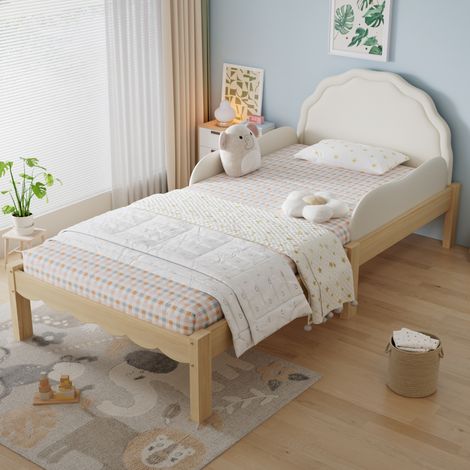 Letto imbottito per bambini 90x200 cm beige, struttura in legno con sponde laterali (1/5)