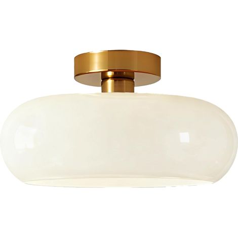 Plafonnier en verre rond 28CM abat - jour en verre rond base en métal doré plafonnier d'éclairage de Hall pour chambre à coucher, salle à manger, cuisine (blanc crème, h15cm) (1/4)
