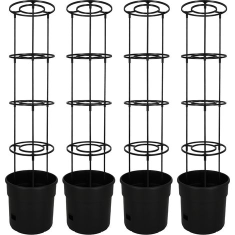 Vaso per la coltivazione di pomodori con scaletta per balcone, nero, 30 cm, set da 4