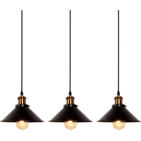 Lot de 3 luminaires suspendus industriels rétro en fer noir, cuisine, bar, balcon (1/5)