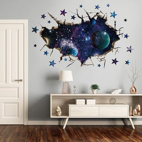 Pegatinas de pared cósmicas azules de galaxia 3D, pegatinas decorativas DIY de pared rota, planeta, universo, espacio, Vía Láctea, para sala de estar, oficina, dormitorio. (1/5)