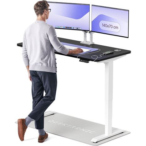 Desktronic Bureau assis debout HomePro - 140x70cm - Blanc/Noir