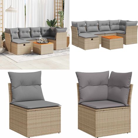 vidaXL Salon de jardin avec coussins 7 pcs beige résine tressée (1/5)