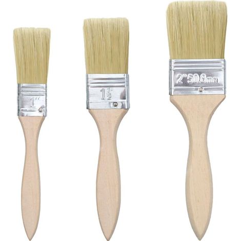 Set of 3 paint brushes, wall paint brushes, flat brush, flat brush, wooden handle, for painting work with varnishes and paints (width 25, 35, 47 mm) (1/3)