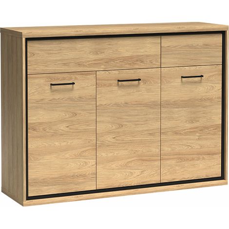 Cómoda Etrmoni 104, Luminoso madera, Con cajones y puertas, Número de cajones: 2, 101x135x41cm