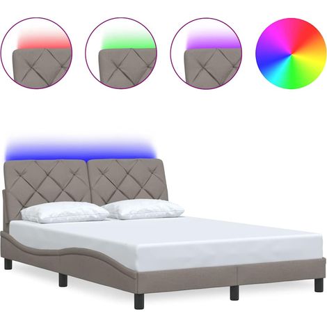 Lit double - lit simple - Cadre de lit avec LED taupe 120x200 cm tissu fr5311 - Maison La Vie (1/5)