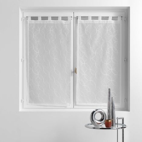 Paire droite passants 2 x 60 x 90 cm voile sablé brodé Olympia Blanc (1/3)