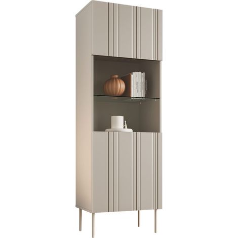 Estantería Evavese 108, Beige, Con puertas, Cerrable, MDF, Aglomerado laminado, Vidrio, Número de puertas: 0, Número de cajones: 0, 180x60x42cm