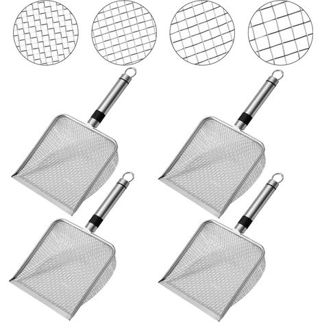 Lot de 4 tamis de jardin en acier inoxydable, 2/2,8/3,8/5 mm, tamis à compost avec poignée, tamis de jardin, tamis à compost en acier inoxydable, pelle à terreau portable pour le jardinage (1/4)