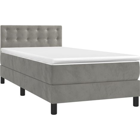 Lit simple Lit adulte Sommier à lattes de lit et matelas Gris clair 90x190 cm Velours