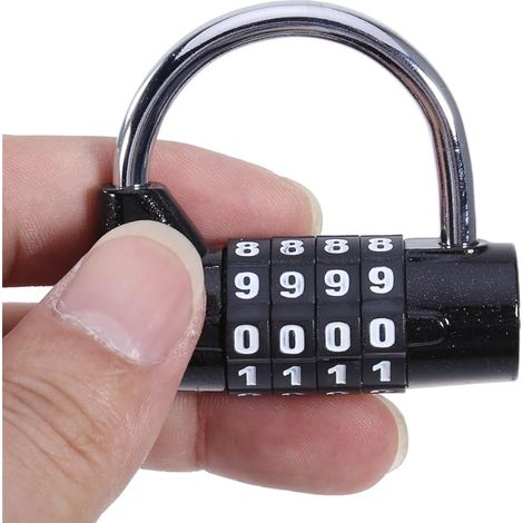 4 chiffres Mot de passe de sécurité Coded Lock Large à anse Cadenas à combinaison bagages Armoires Boîtes casiers, noir
