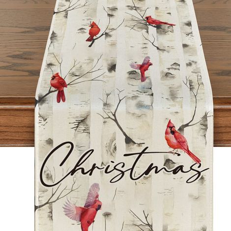 Chemin de table de Noël à motifs d'arbres aquarelle, décoration hivernale et festive pour la cuisine et la salle à manger, idéale pour l'intérieur et l'extérieur, 33 x 183 cm.