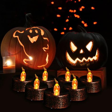 Tealight - Led Sans Flamme - Orange - 12 Pièces - Pour Décoration Intérieure Et Extérieure - Halloween Fête Maison