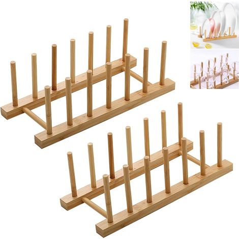 Egouttoirs à Vaisselle en Bois de Bambou 2 Pièces pour Vaisselle, Armoire de Cuisine, Egouttoir à Vaisselle pour Bol, Tasse, Planche à Découper (1/5)