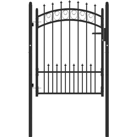 vidaXL Puerta de valla EMMEN con pinchos de acero, 104 x 109,5 cm, negro (1/2)