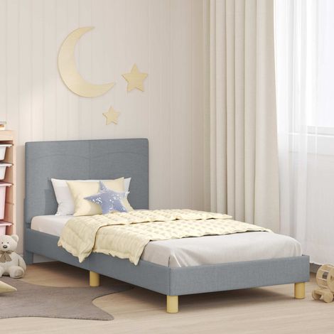 Kinderbettgestell mit Kopfteil Hellgrau 80 x 200 cm Stoff