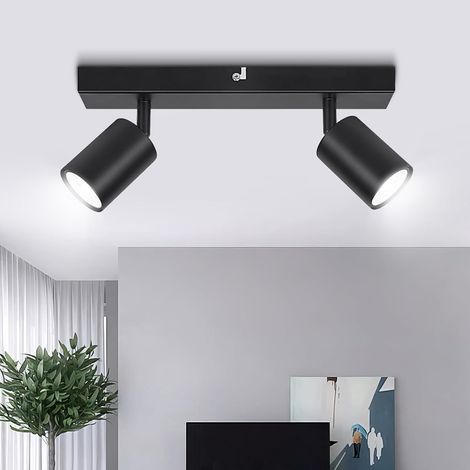 Luminaire Plafonnier Spot Orientable Noir, Plafonnier LED 2 Spots  Moderne Spot Plafond GU10 Spot Interieur Plafond, pour Cuisine, Salon, Sans Ampoule (1/5)