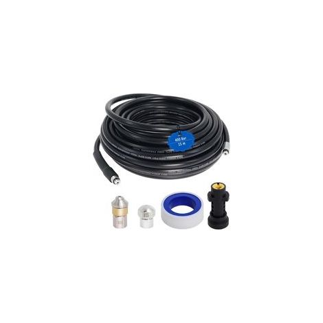 Furet de débouchage pour canalisations – Tuyau flexible haute pression (400 bars), longueur 15 m – Compatible avec nettoyeurs haute pression domestiques (classe K2 à K7) (1/5)