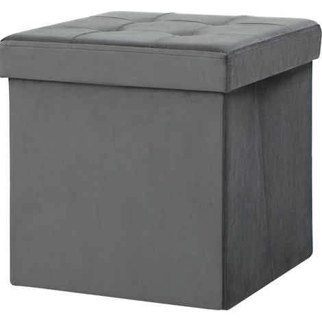 Pouf coffre pliable avec rangement 37,6L, mousse haute densité et MDF, gris (1/5)