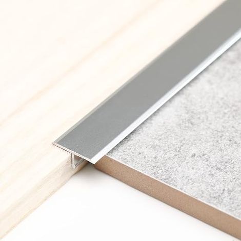 3pcs Aluminum T Floor Transition Bar and Decorative T Bar for Threshold and Beveled Partition Connecting Laminate Tile Floor Space 0.9m x 2cm Matte Silver (1/5)