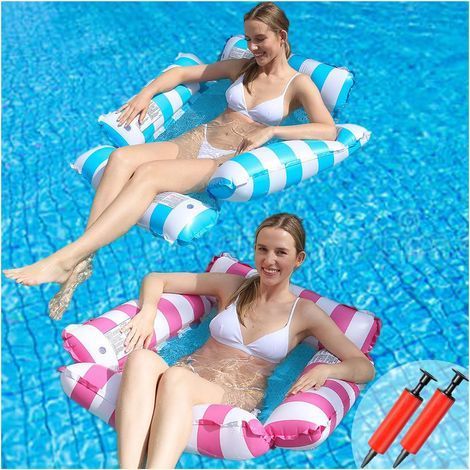 Hamac pour Piscine Gonflables, Ensemble de 2 Pièces de la Piscine à Lit Flottant à Quatre Tubes avec Filet Matelas Flottante (1/5)