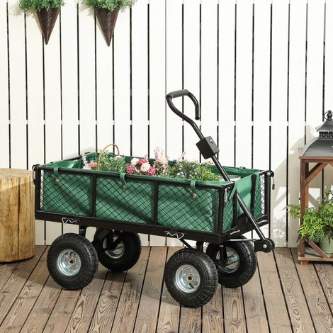 Chariot de jardin en acier de 114 L avec sac de rangement et parois amovibles, 105 x 51 x 54 cm, vert