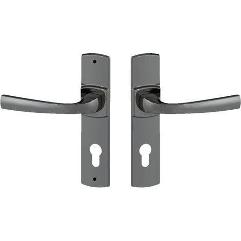 Set de Poignée de Porte sur Petite Plaque - Version Cle I Porte Cuisine/Salon, Entraxe 165 mm - Système de Pose Facile - en Zamak Résistant - Finition Diamant Noir (1/5)