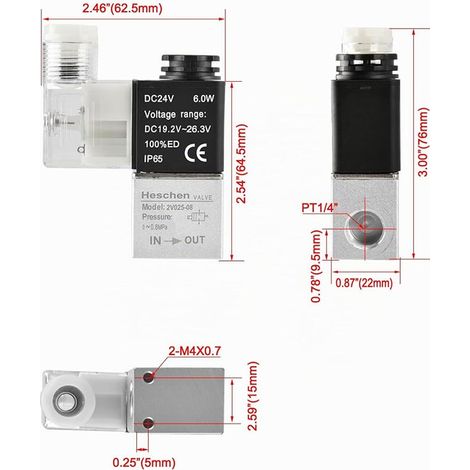 Pneumatic Solenoid Valve 2V025-08 24VDC PT1/4 2/2 Normally Closed (1/4)