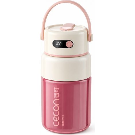 Blender Portable Rechargeable en Verre 1000 ml Rose, Double Couvercle, 26 Lames en Acier Inoxydable 316 (1/5)