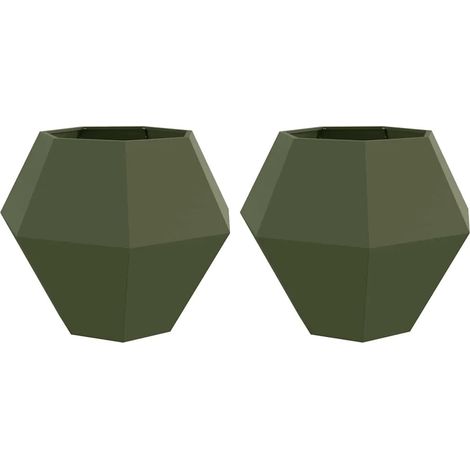 Set di 2 fioriere rettangolari di design da esterno 100 x 100 x 80 cm in acciaio verde oliva 020053097