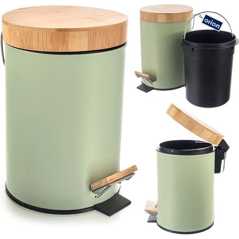 Cestino per rifiuti a pedale in metallo verde con coperchio per bagno, 3 litri (1/5)