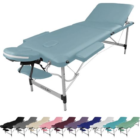 Table de massage pliante 3 zones en aluminium + Accessoires et housse de transport - Bleu pastel - Vivezen