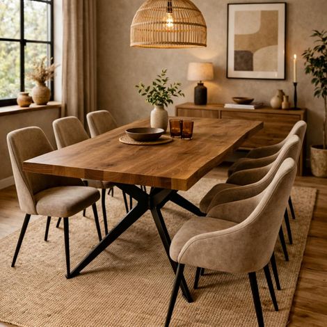 Table extensible chêne brun bords naturels pied graphique 180 cm PALERME