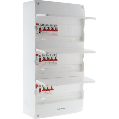 Thomson – Coffret électrique pré-équipé 3 rangées 39 modules – Compatible GTL – Montage facile sur mur ou GTL – 11 disjoncteurs inclus