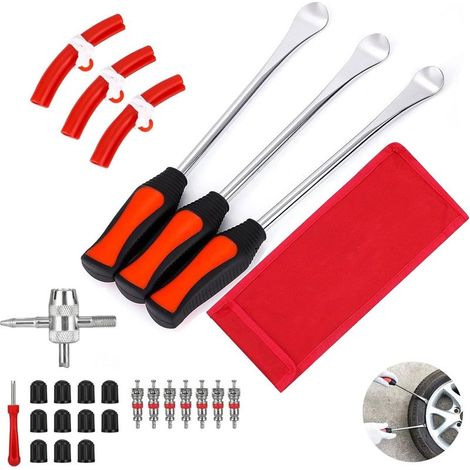 DéMonte Pneus Moto Manuels, 3 Levier VéLo de 11,5 Pouces, Outil de Montage de Pneus avec 3 Protections de Jantes, pour Moto, VéLo, Auto, Voiture, Scooter, Trottinette éLectrique (1/5)