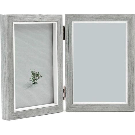Cadre Photo Double 4X6 Pouces Bois Rustique Gris Articulé Cadeau Mariage Fête des Mères Pères (1/4)
