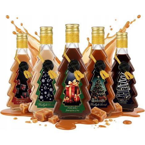 Lot de 5 bouteilles de liqueur en verre décorées pour Noël, motif sapin de Noël, 250 ml (1/5)