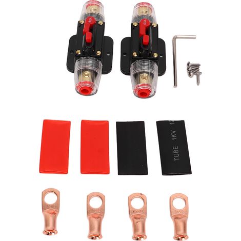 Disjoncteur auto 12-24V à réarmement manuel avec porte-fusible, cosses batterie, gaines thermorétractables pour auto bateau audio 60A, lot 2 (1/5)