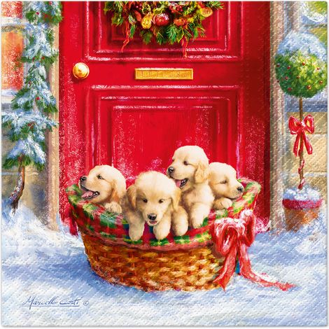 20 serviettes en papier 33 x 33 cm Chiots de Noel