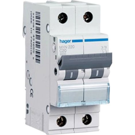 Interruttore Automatico 2P 20A 4.5Ka C 2M (Hager Cod. Myn220)