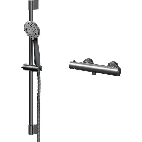Colore Round Gunmetal Grey Thermostatic Bar Valve Mixer Shower with Round Slide Rail Kit (1/5)