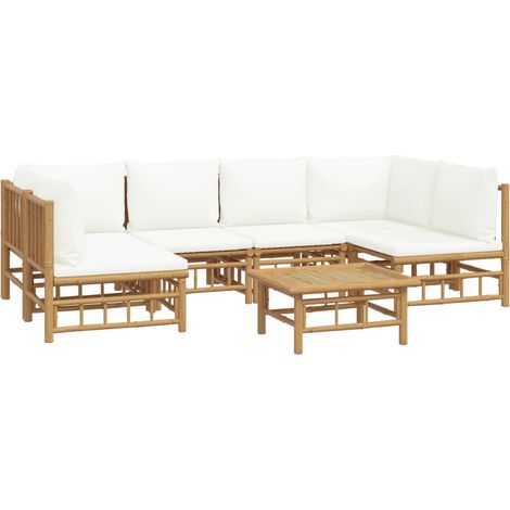 Mobili da giardino mobili da esterno Set di mobili da 7 pezzi con cuscini in bambù bianco crema 020017086