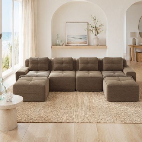 Sofá modular 4 plazas de pana marrón OKMYHOME (1/5)