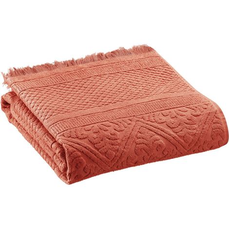 Drap de douche 100% coton coloris Sienne 70 x 140 cm - Serviette de bain à franges - PANGIVO