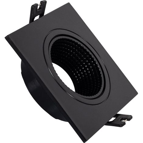 Collerette Downlight Carrée Orientable pour Ampoule LED GU10/GU5.3 Coupe Ø 80mm Noir (1/4)