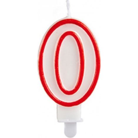 Bougie d'anniversaire - 0 - Cire - 7,5 cm - Rouge/Blanc
