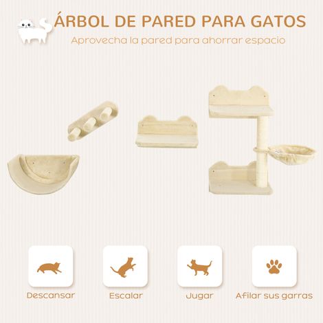 4-teiliges Set bestehend aus Hängematte, Regalen, Katzennest und Sprungplattformen. Farbe: Beige. (1/5)